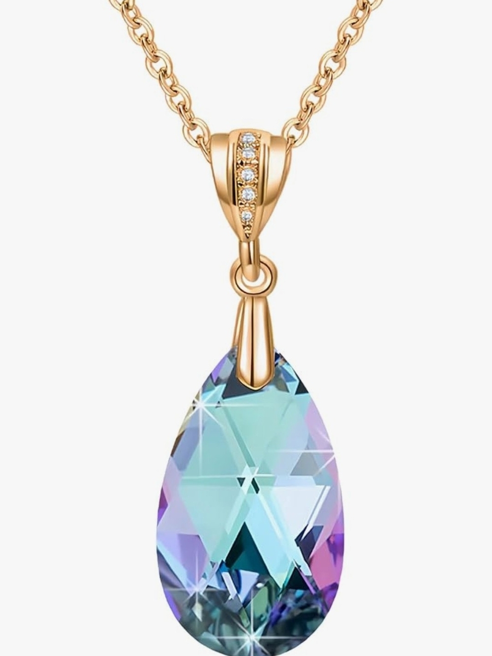 Vitrail Light drop 1.4" Austrain Crystal Pendant Necklace 14k Gold Plated 18"